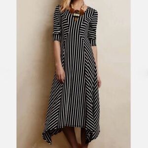 Anthropologie Saturday Sunday Pieced Stripe Asymmetrical Midi Dress Black